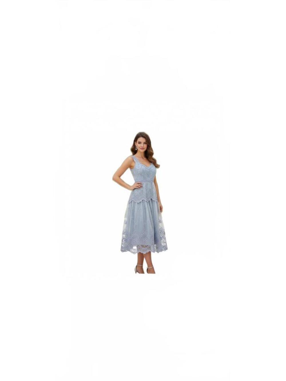 1950s Bianchi Of New York Elegant Light Blue Lace Embroidered Dress